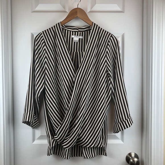 SOLD | Glamorous Striped Faux Wrap Blouse - Picture 5 of 8